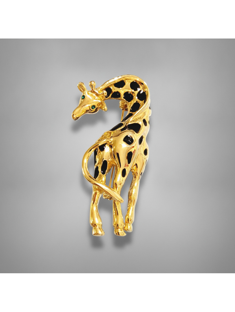 Vintage Gold-tone Large Giraffe Brooch Pin, 2.75", Rhinestone Enamel ab1-82